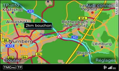 Affichage d'une information routière TMC/TMCpro sur la carte